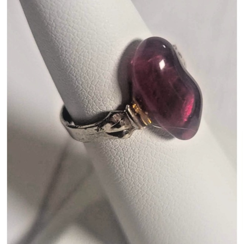 Silver Tone Red Glass Cabochon Cocktail Ring 7 Womens Fashion Statement Jewelry